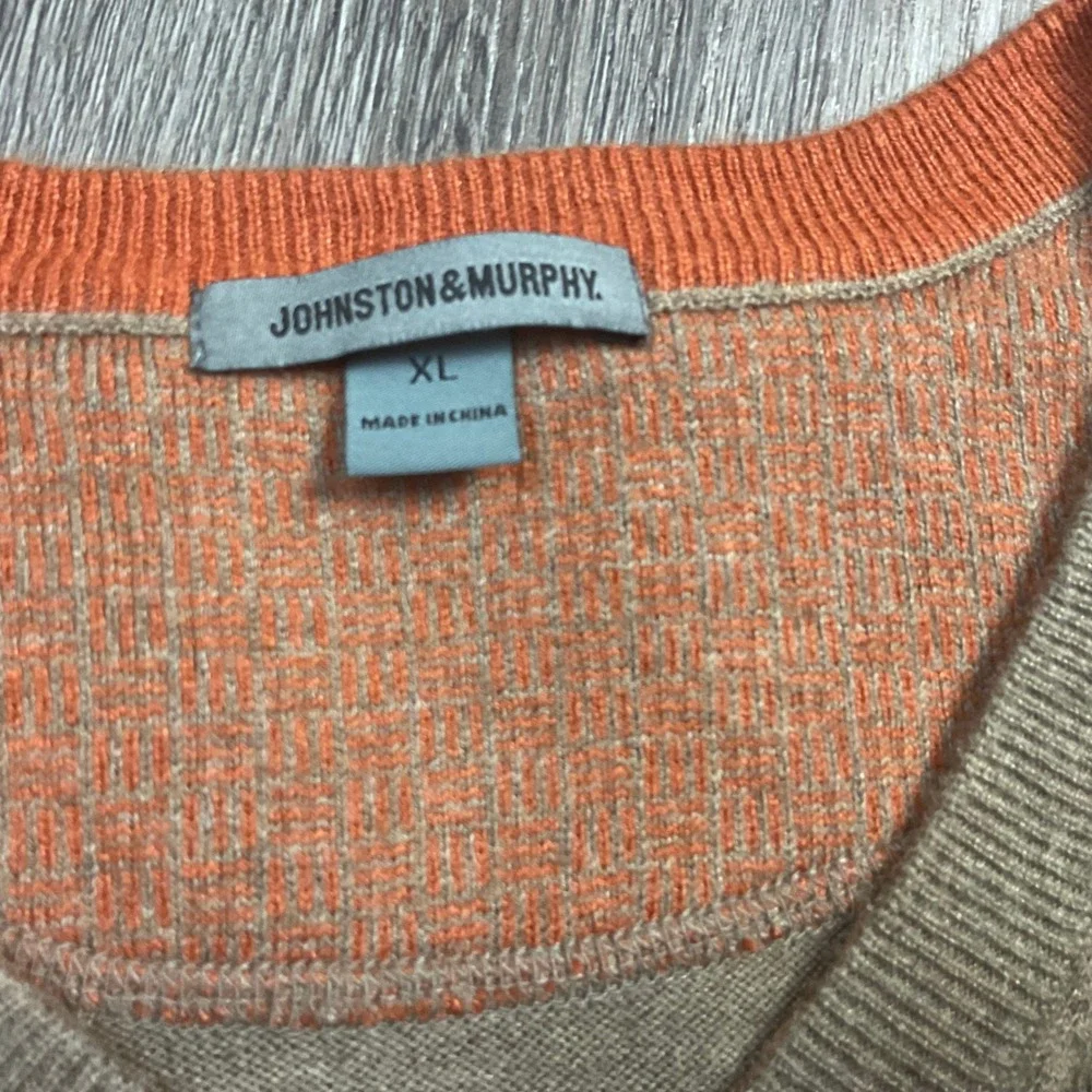 Vintage Johnston & Murphy Silk Angora Blend V-Neck Sweater‎ Mens XL Tan Classic